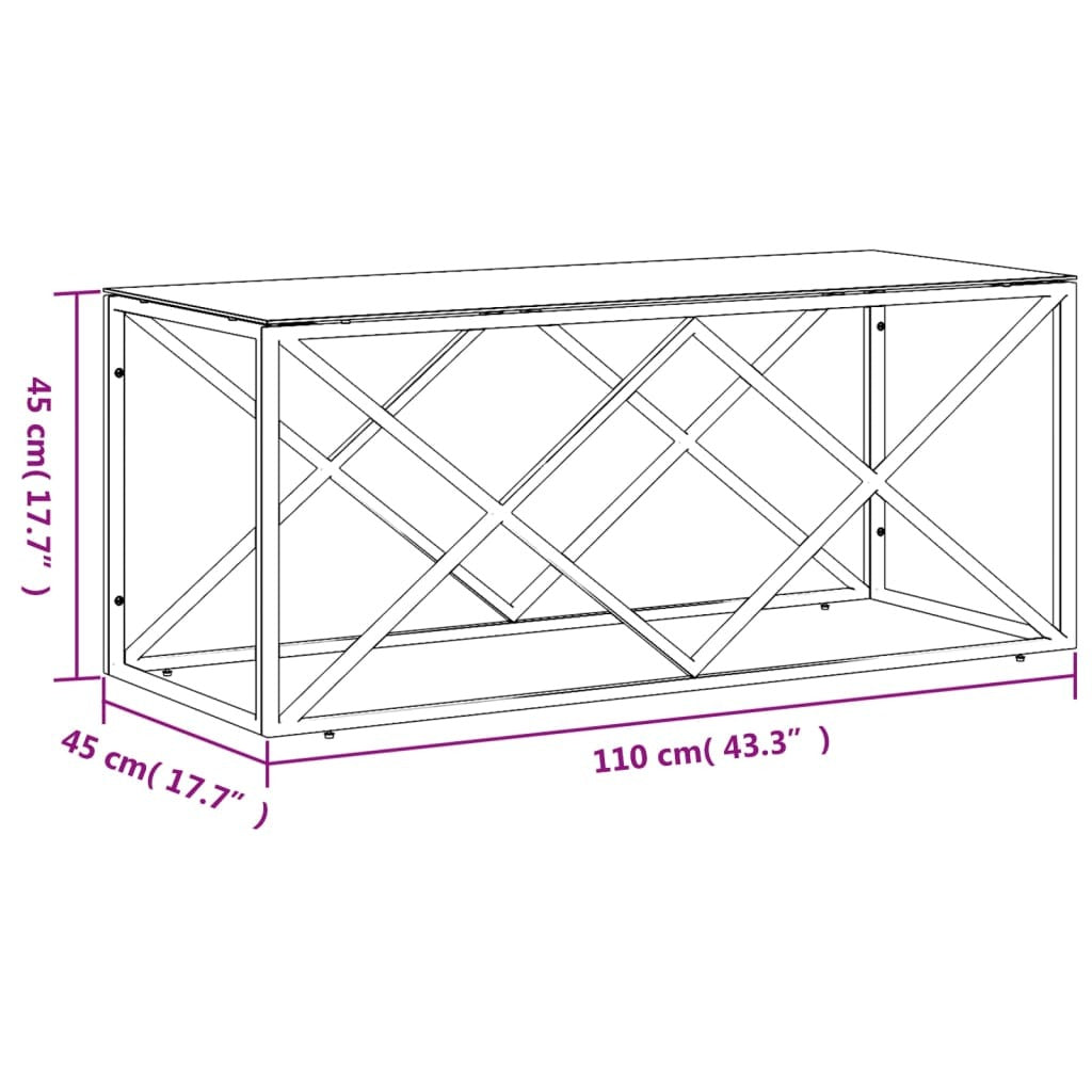 Coffee Table Silver Stainless Steel and Tempered Glass Medium