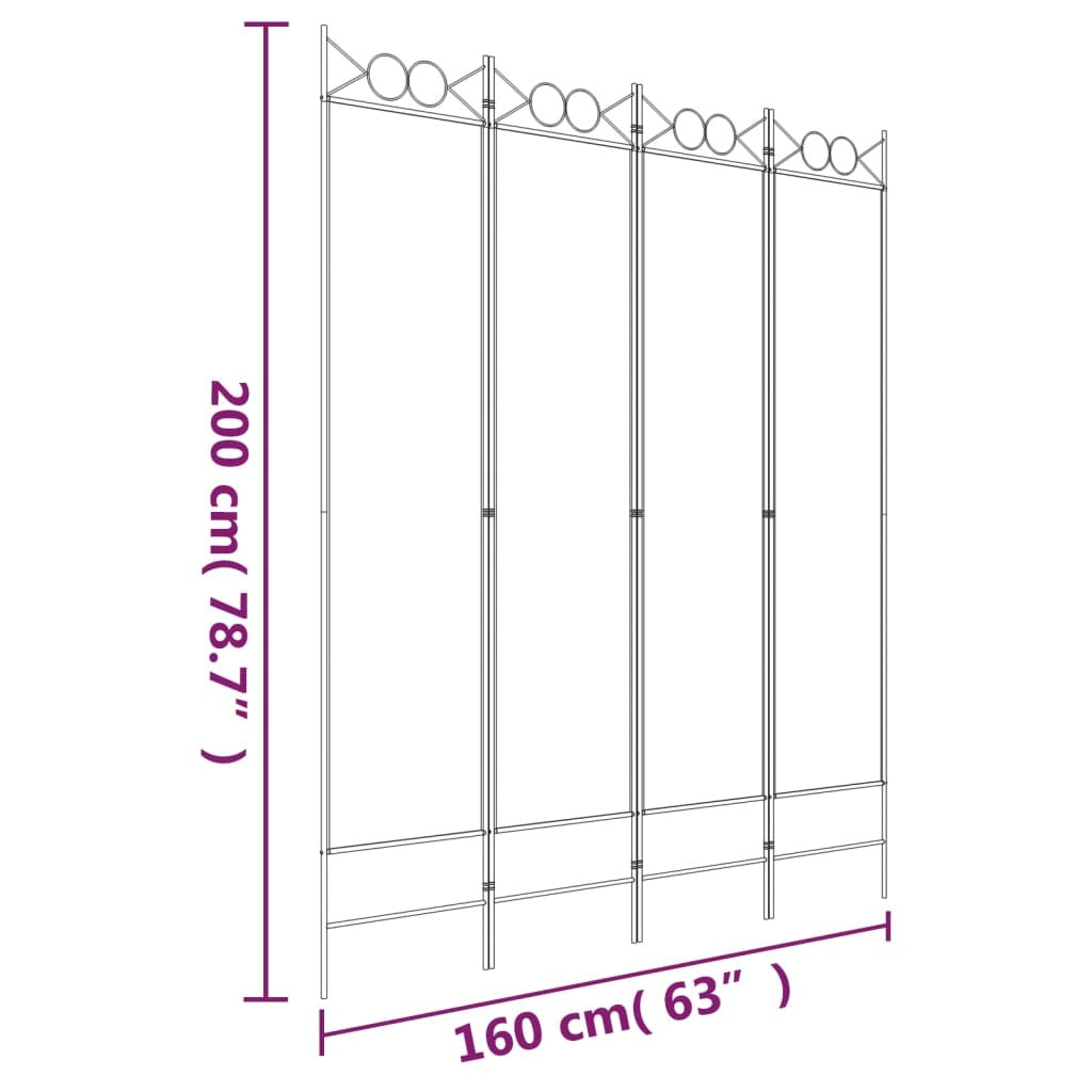 4-Panel Room Divider White 63"x78.7" Fabric