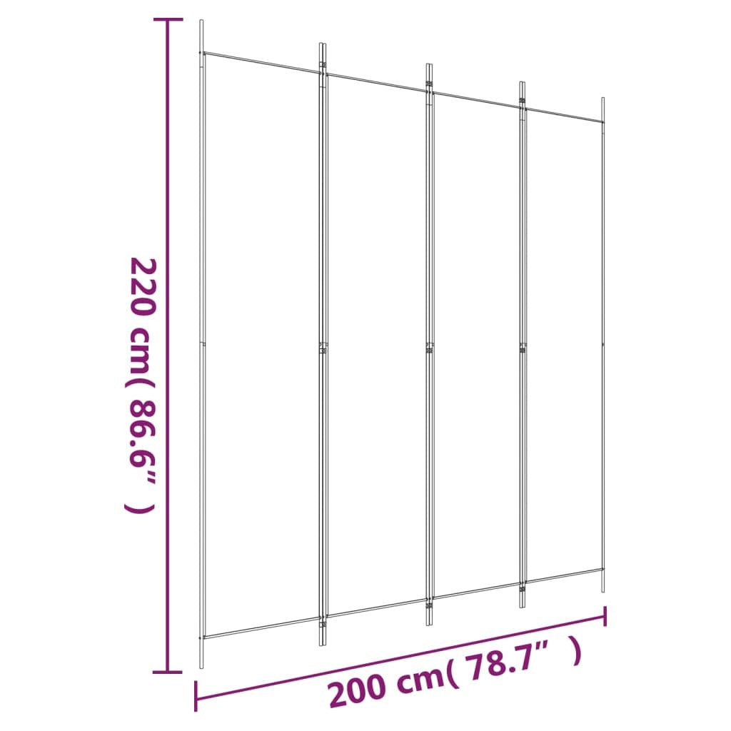 4-Panel Room Divider White 78.7"x86.6" Fabric