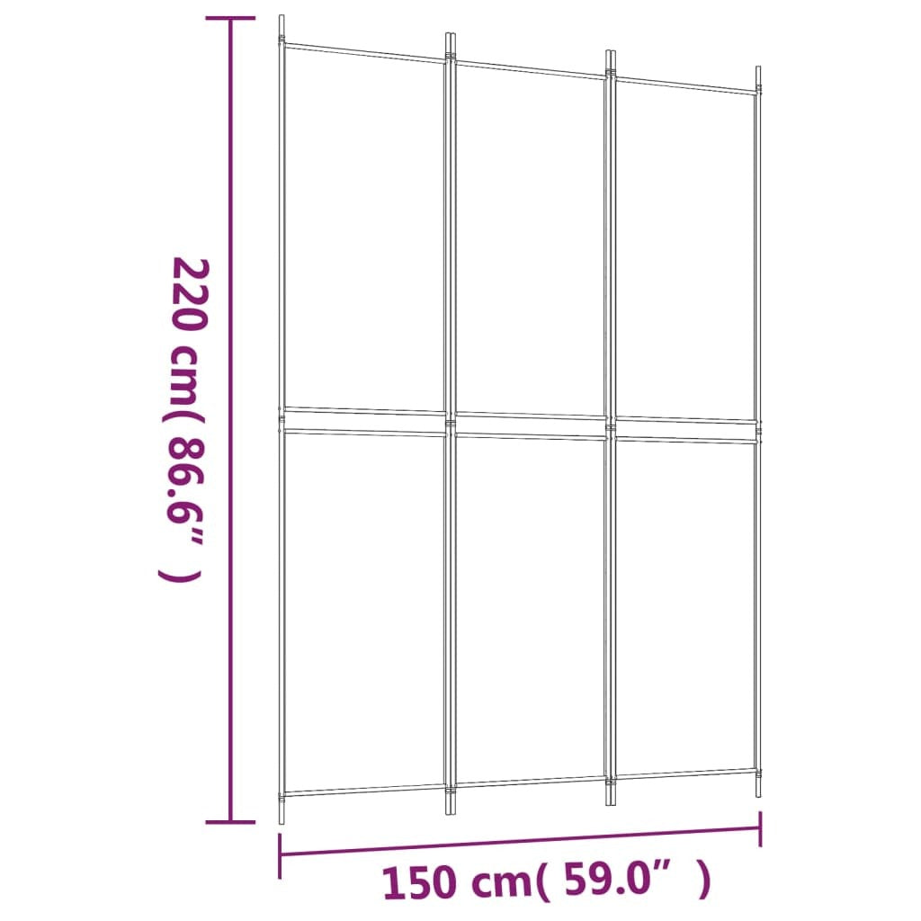 3-Panel Room Divider Black 59.1"x86.6" Fabric
