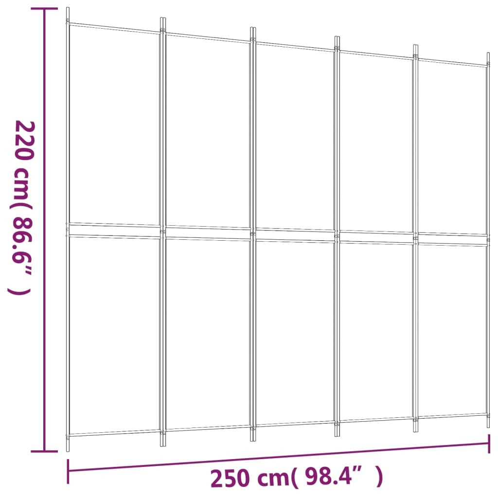 5-Panel Room Divider White 98.4"x86.6" Fabric