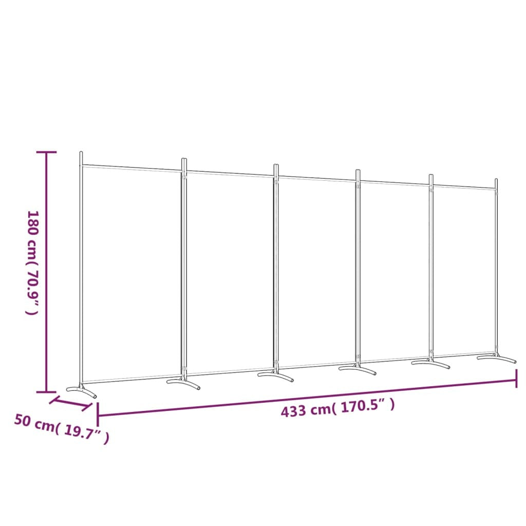 5-Panel Room Divider Brown 170.5"x70.9" Fabric