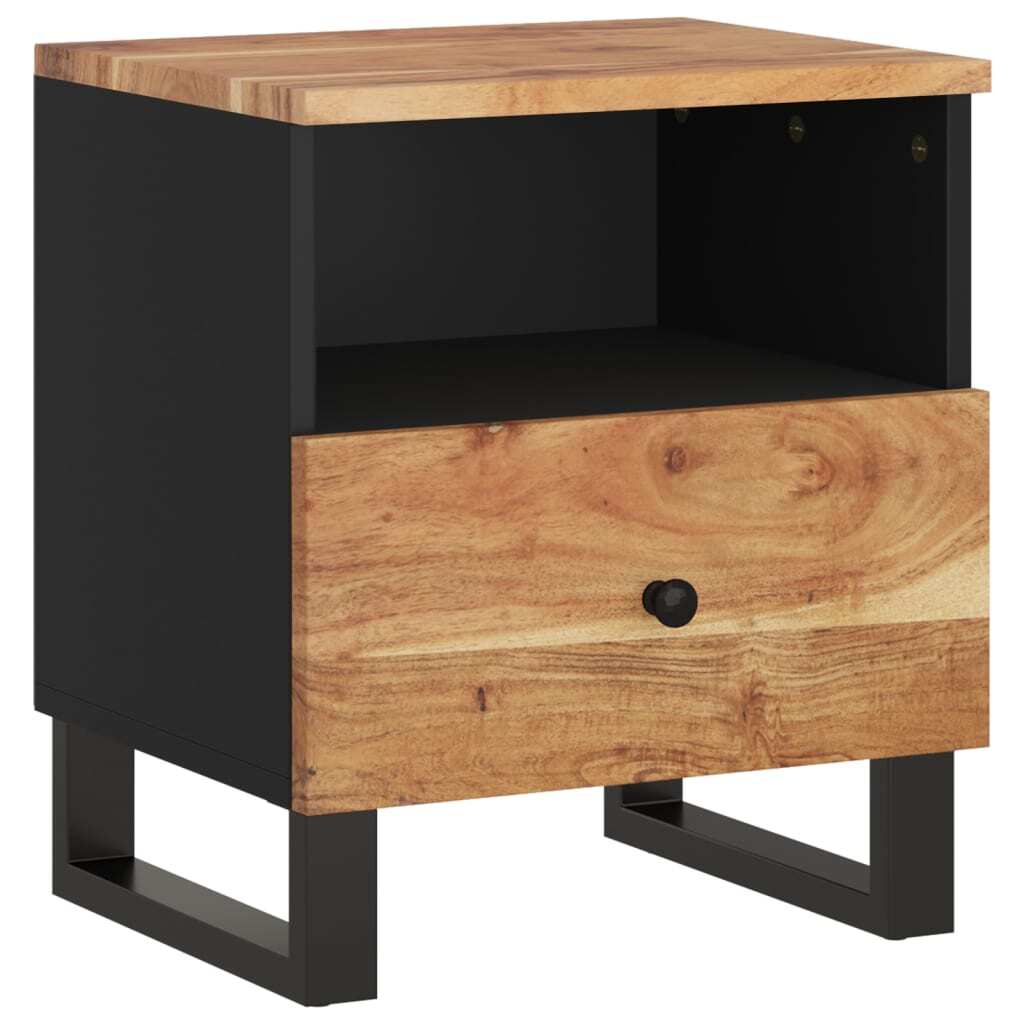 Bedside Cabinet Solid Acacia Wood and Black