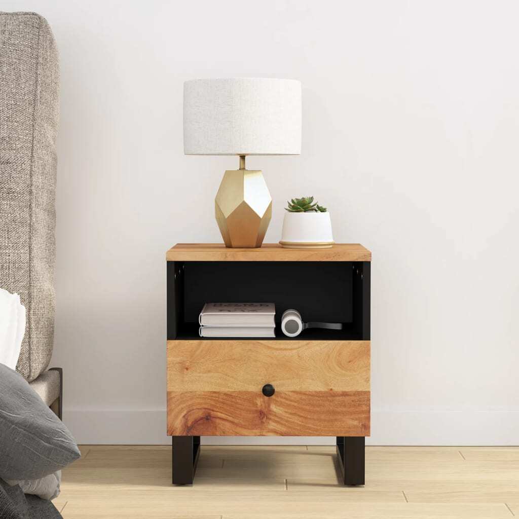 Bedside Cabinet Solid Acacia Wood and Black