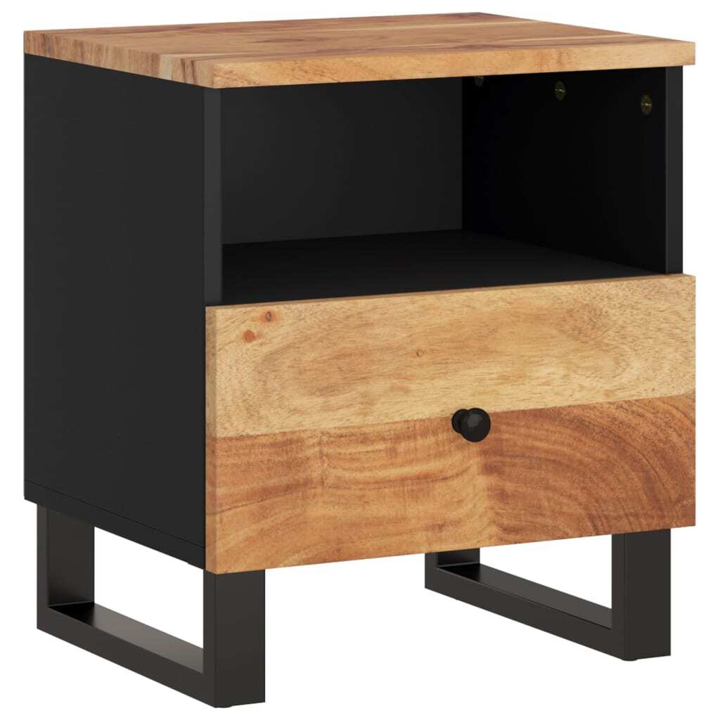 Bedside Cabinet Solid Acacia Wood and Black