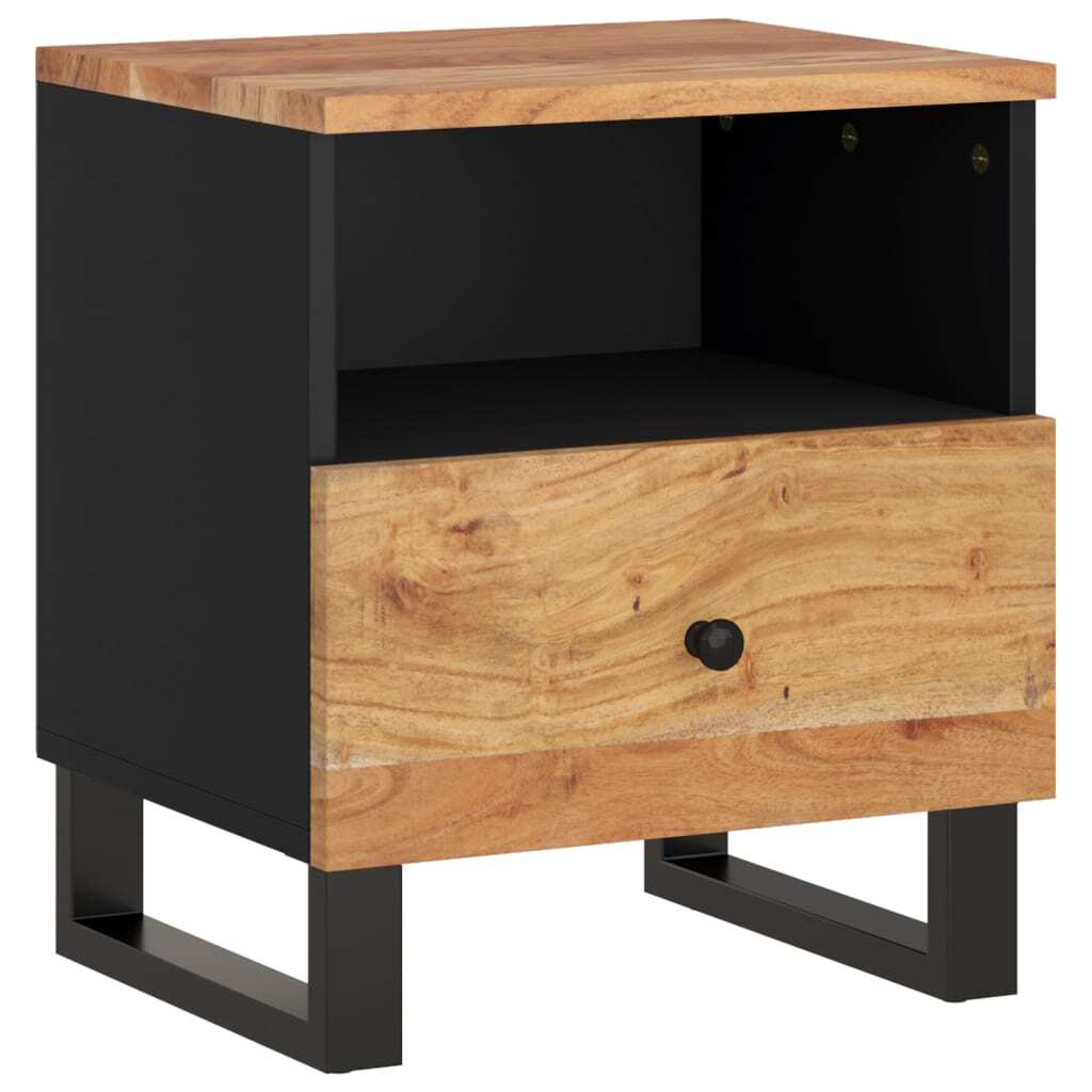 Bedside Cabinet Solid Acacia Wood and Black