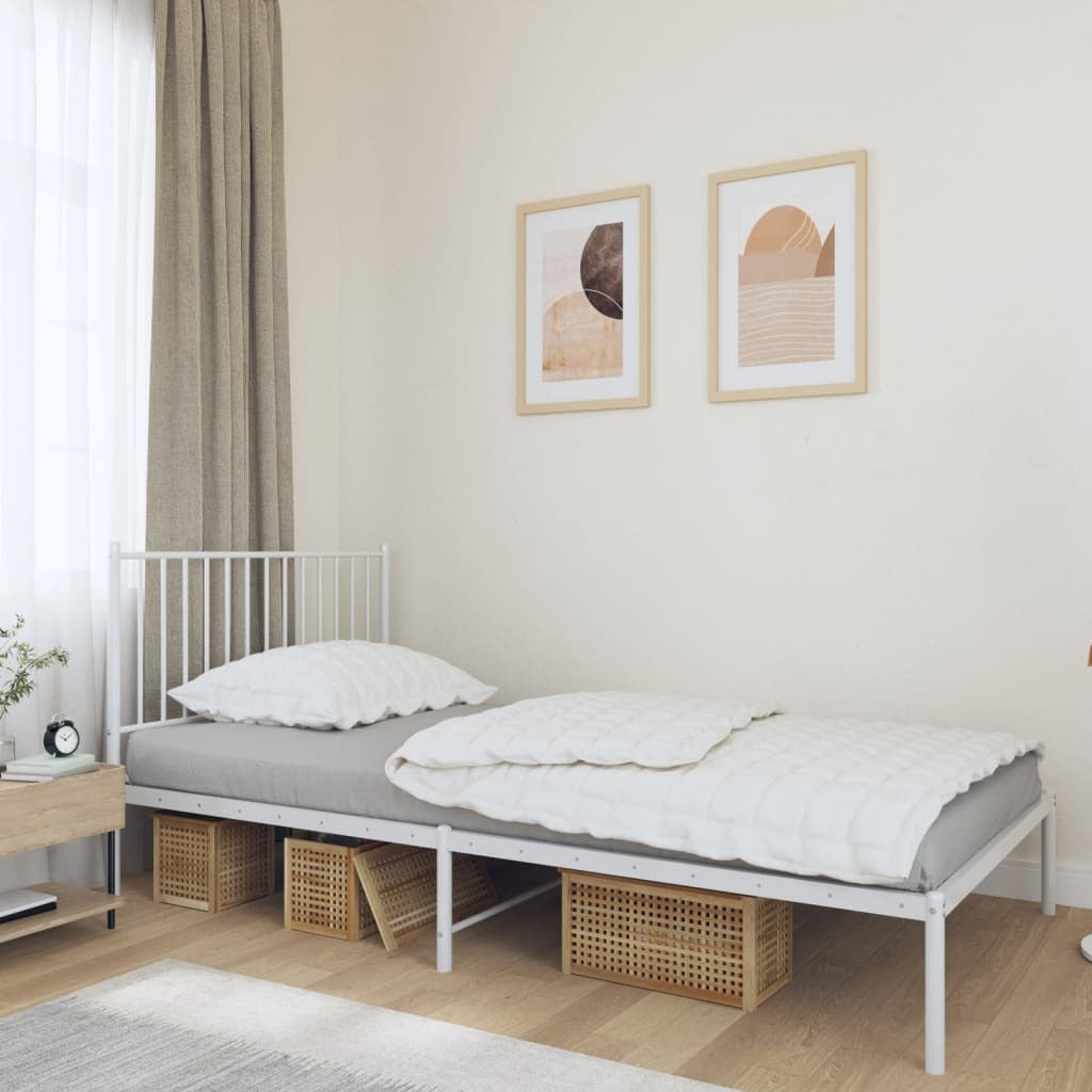 Bed Frame White Powder-Coated Steel Twin Metal Bed Frame