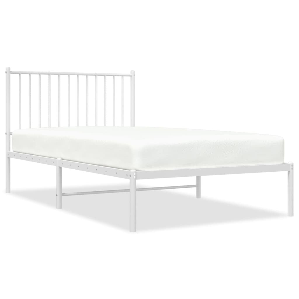 Bed Frame White Powder-Coated Steel Twin Metal Bed Frame