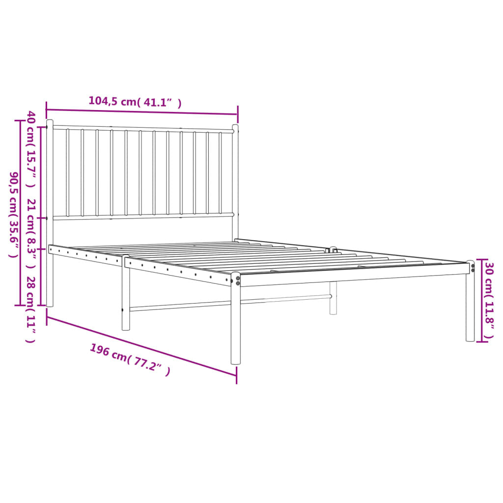Bed Frame White Powder-Coated Steel Twin Metal Bed Frame