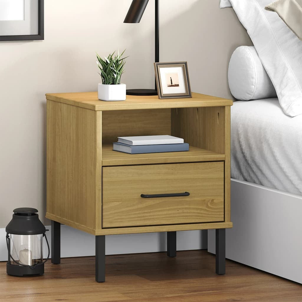 Bedside Cabinet Brown Solid Pine Wood Small Bedside Cabinet