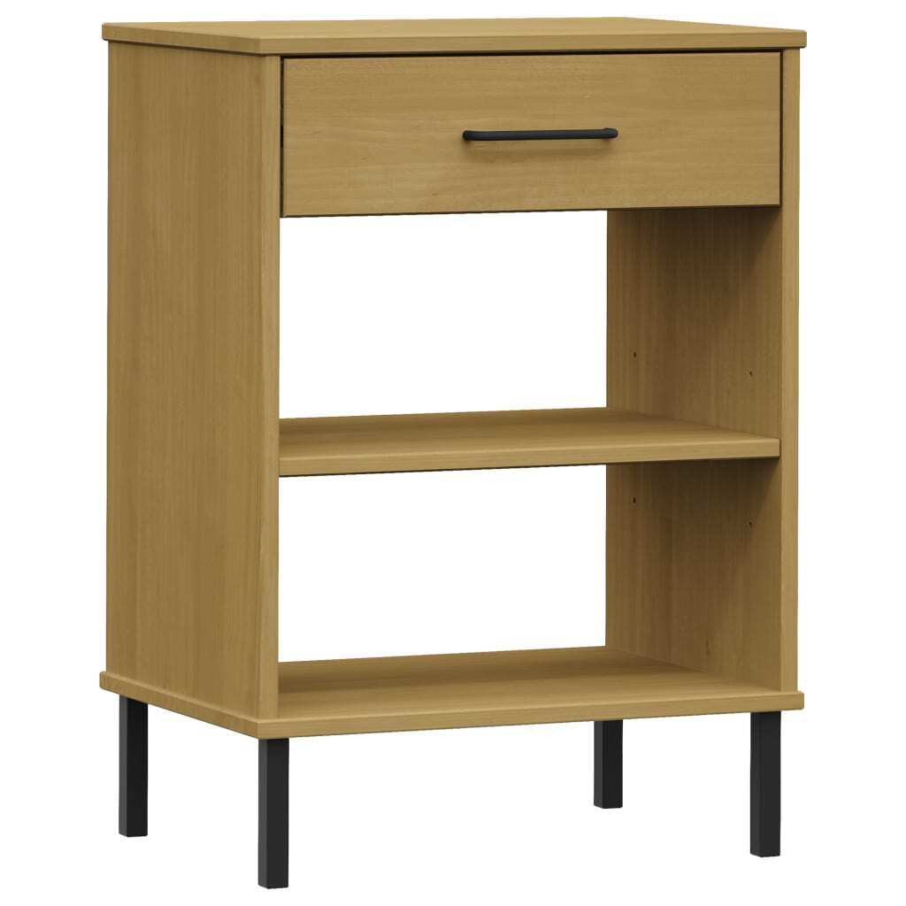 Console Cabinet Brown Solid Pine Wood and Metal Medium