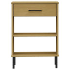 Console Cabinet Brown Solid Pine Wood and Metal Medium