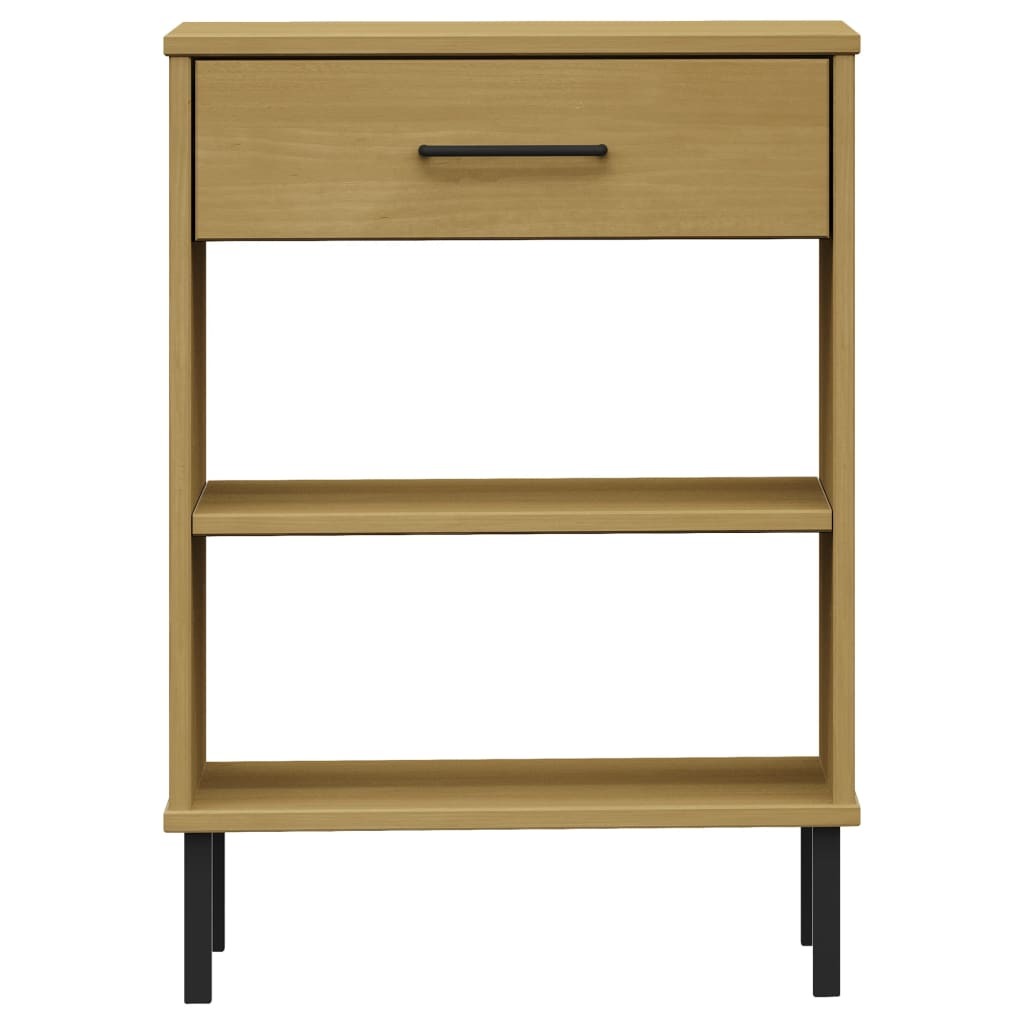 Console Cabinet Brown Solid Pine Wood and Metal Medium