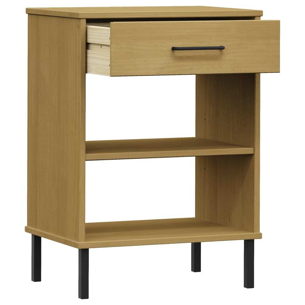 Console Cabinet Brown Solid Pine Wood and Metal Medium