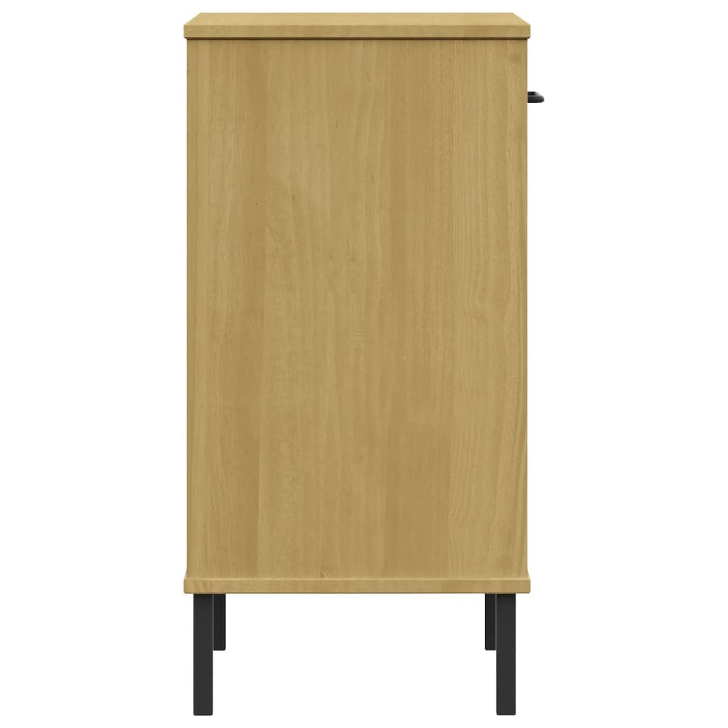 Console Cabinet Brown Solid Pine Wood and Metal Medium