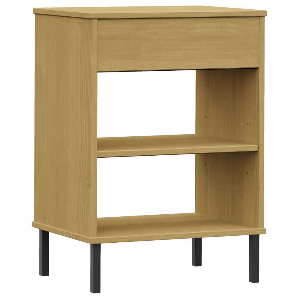 Console Cabinet Brown Solid Pine Wood and Metal Medium