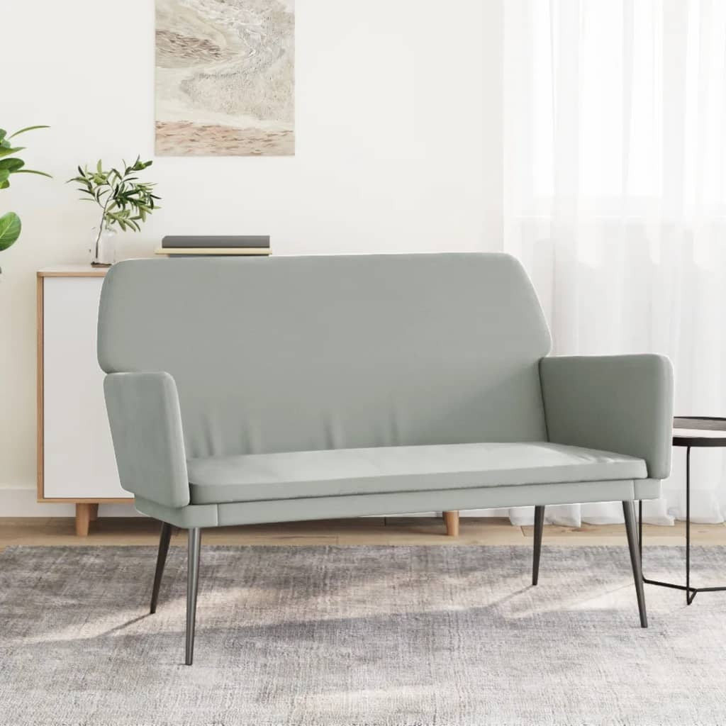 Bench Light grey Velvet, Metal, Plywood 2-Seater Loveseat Bench