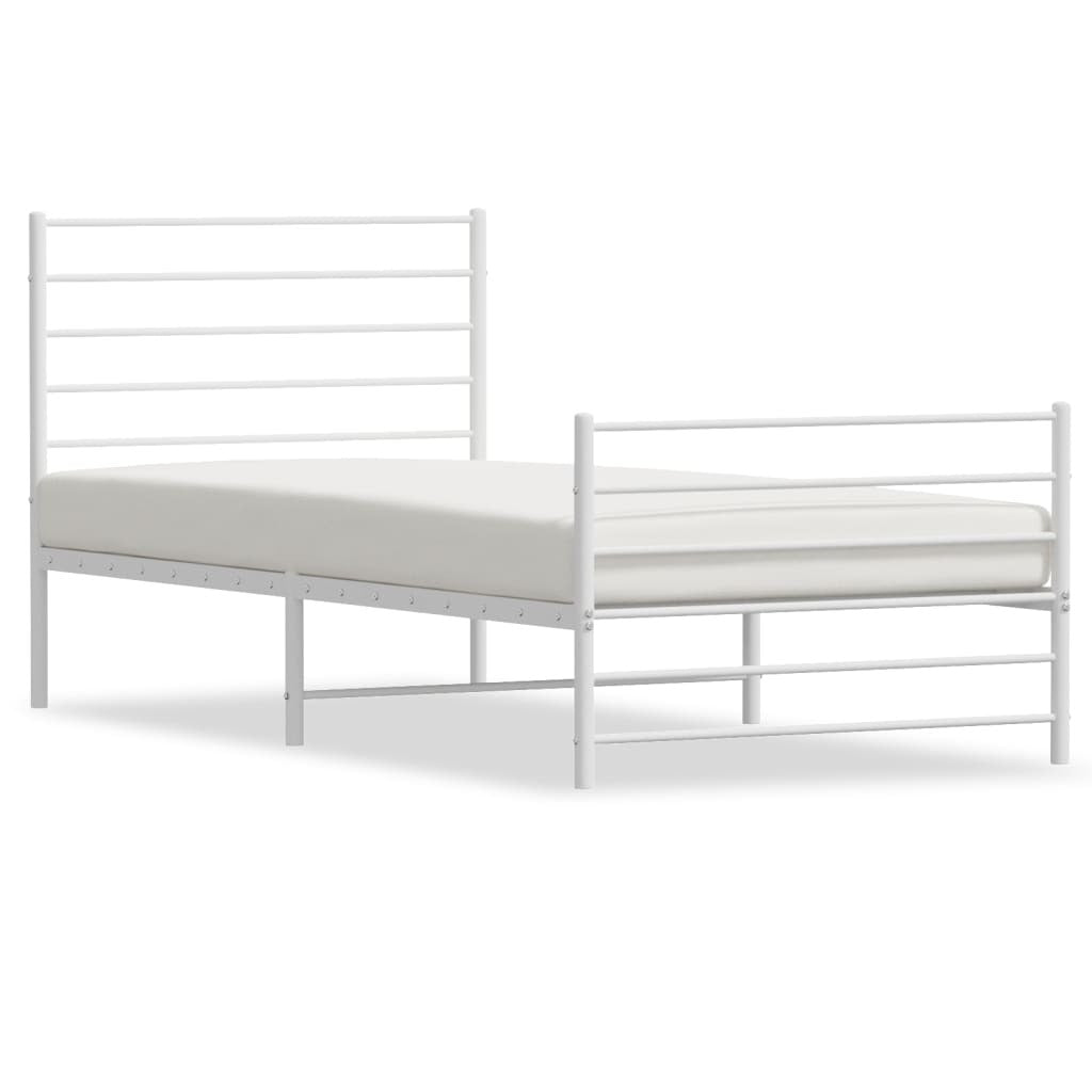 Bed Frame White Powder-Coated Steel Twin Bed Frame Rectangular