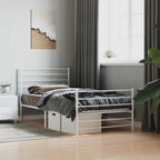 Bed Frame White Powder-Coated Steel Twin Bed Frame Rectangular
