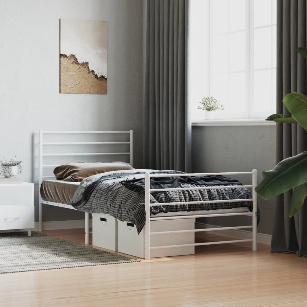 Bed Frame White Powder-Coated Steel Twin Bed Frame Rectangular