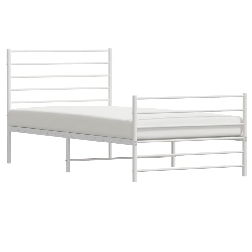 Bed Frame White Powder-Coated Steel Twin Bed Frame Rectangular