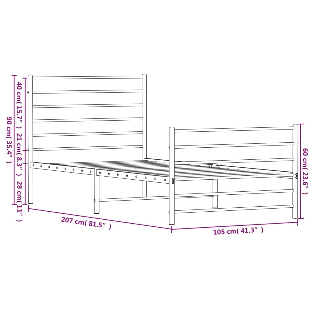 Bed Frame White Powder-Coated Steel Twin Bed Frame Rectangular