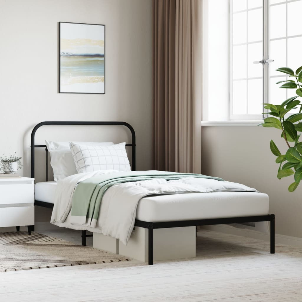 Bed Frame Black Powder-Coated Steel 39.4x78.7 in Bed Frame