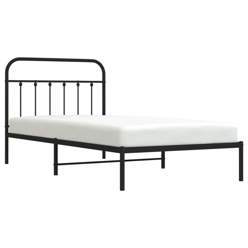 Bed Frame Black Powder-Coated Steel 39.4x78.7 in Bed Frame