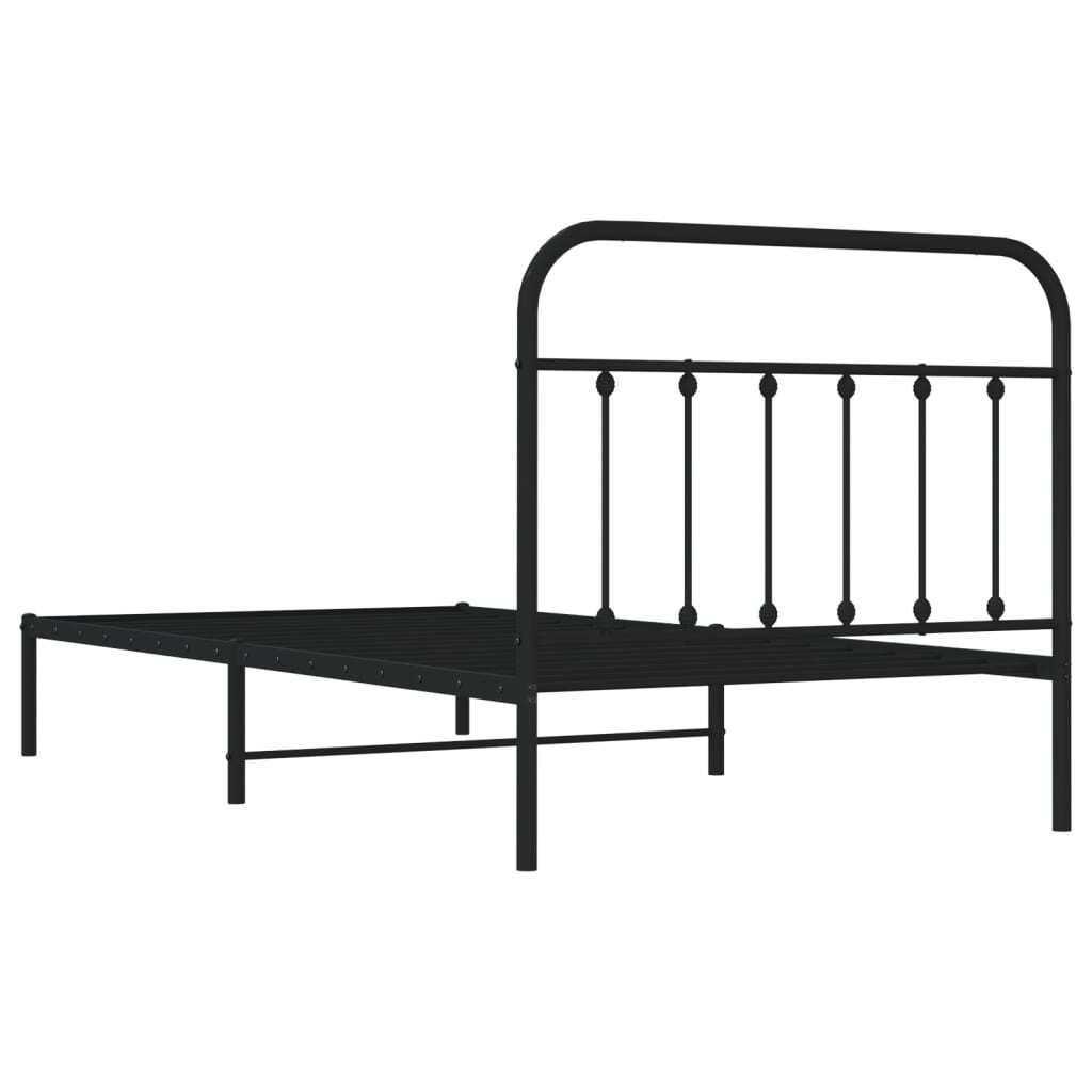 Bed Frame Black Powder-Coated Steel 39.4x78.7 in Bed Frame