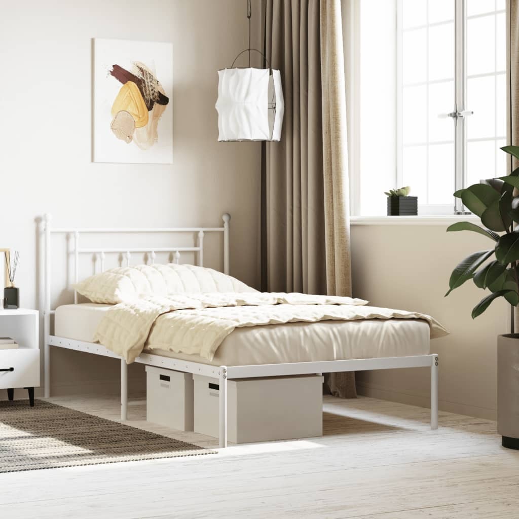 Bed Frame White Powder-Coated Steel Single Bed Frame