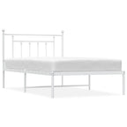 Bed Frame White Powder-Coated Steel Single Bed Frame