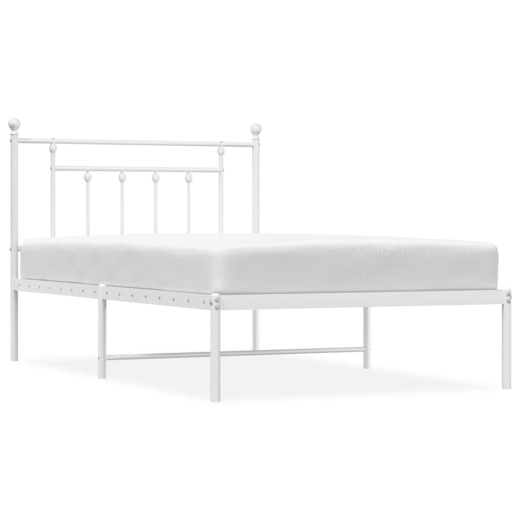Bed Frame White Powder-Coated Steel Single Bed Frame