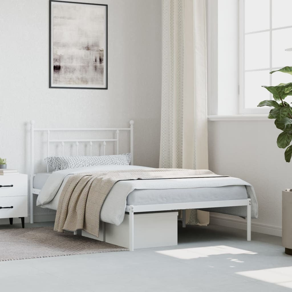 Bed Frame White Powder-Coated Steel Single Bed Frame