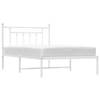 Bed Frame White Powder-Coated Steel Single Bed Frame