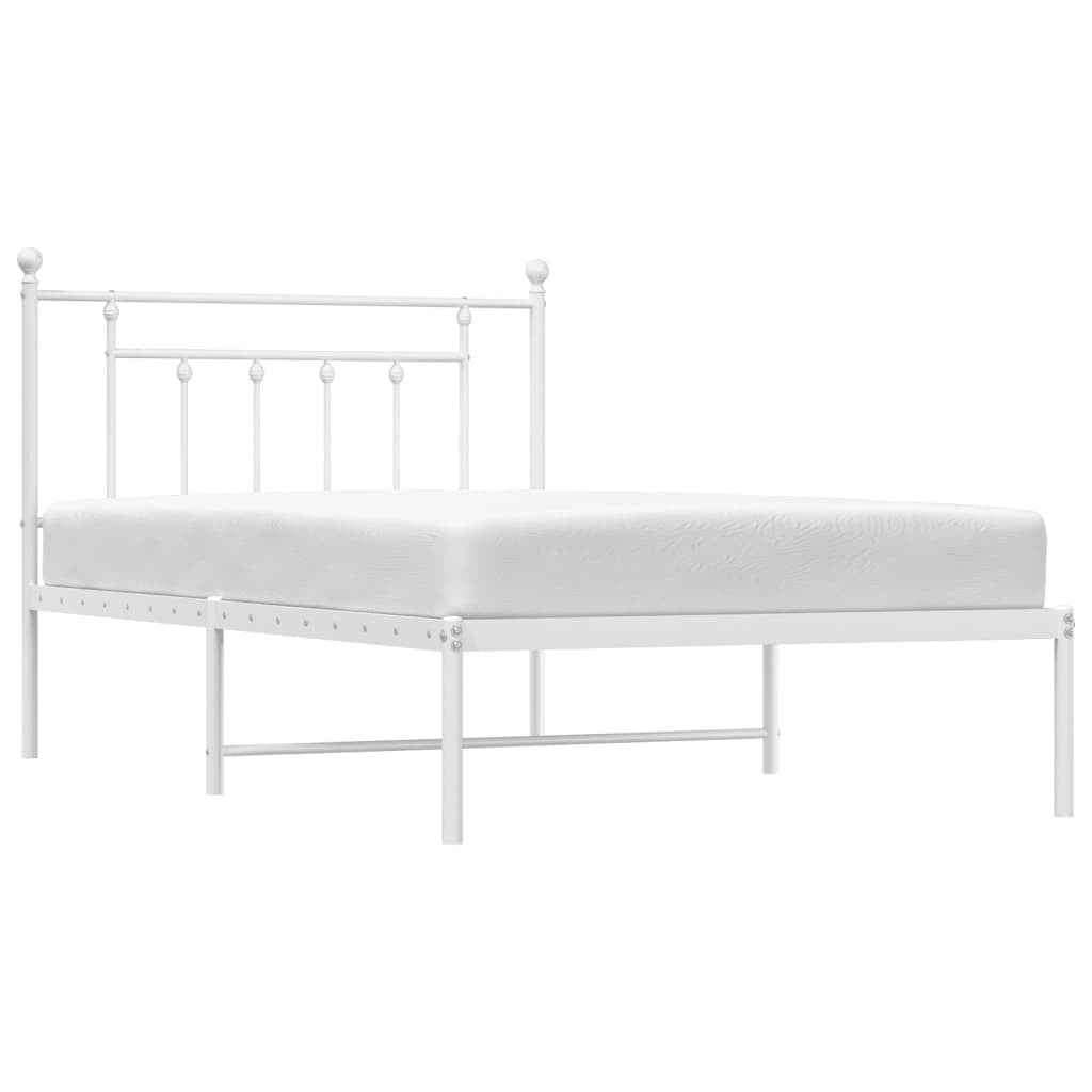 Bed Frame White Powder-Coated Steel Single Bed Frame