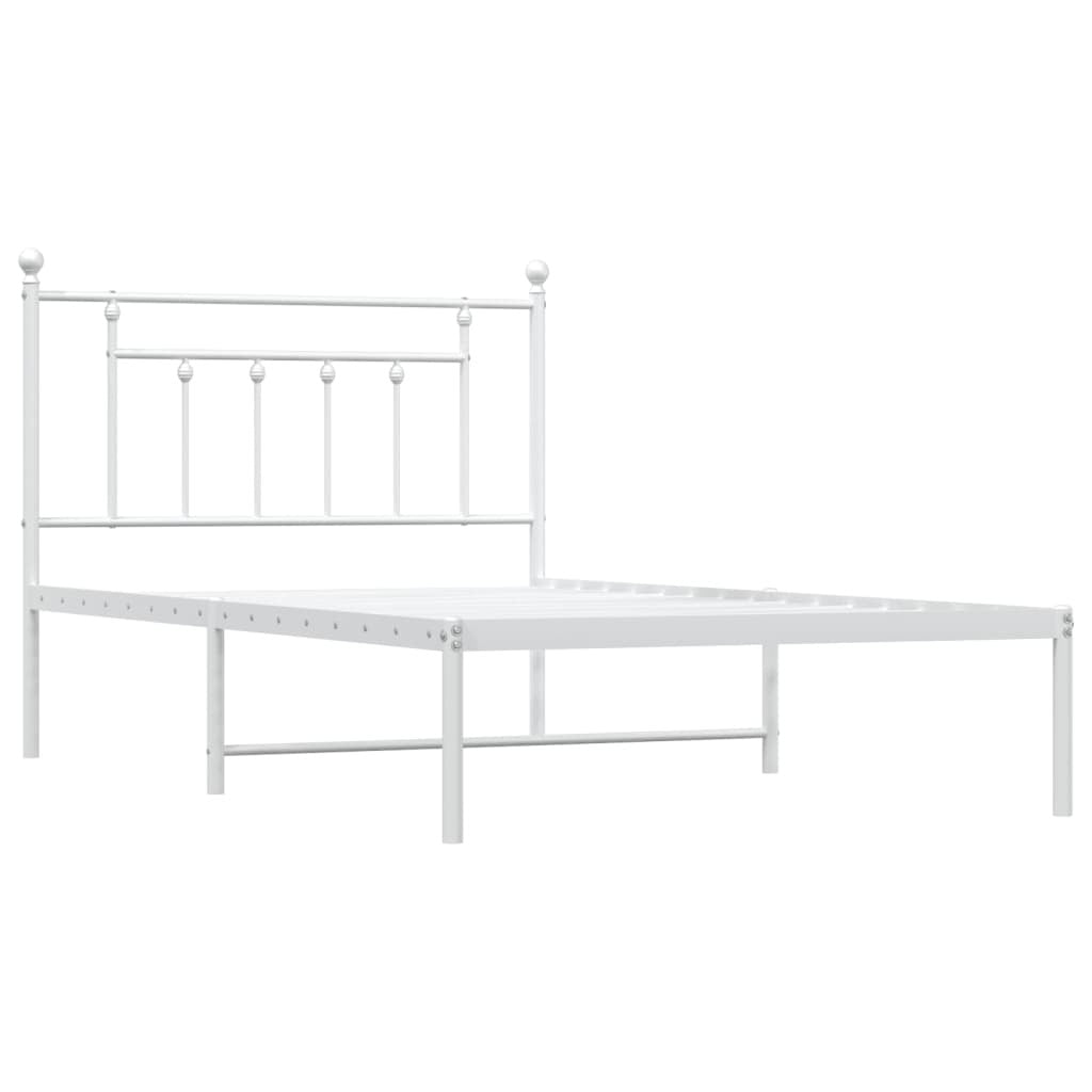 Bed Frame White Powder-Coated Steel Single Bed Frame