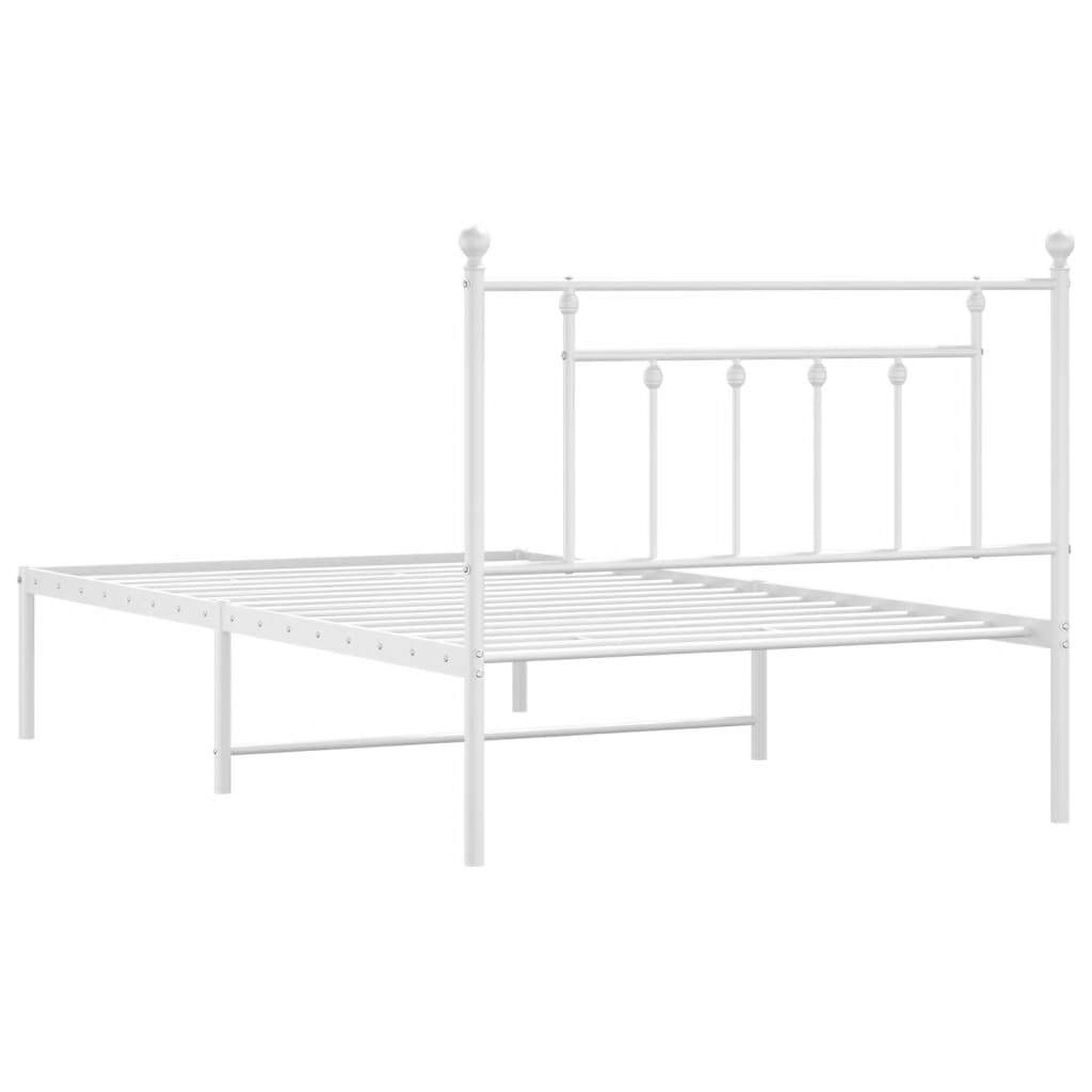 Bed Frame White Powder-Coated Steel Single Bed Frame