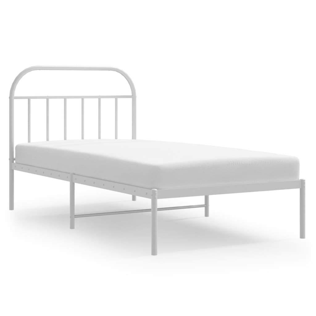 Bed Frame White Powder-Coated Steel Twin Bed Frame Rectangular