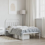 Bed Frame White Powder-Coated Steel Twin Bed Frame Rectangular
