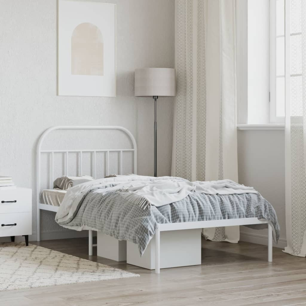 Bed Frame White Powder-Coated Steel Twin Bed Frame Rectangular