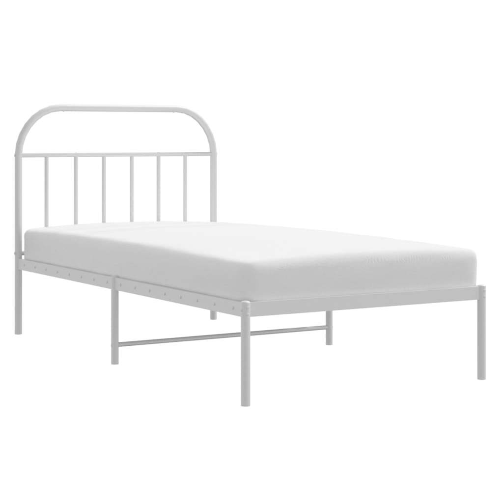 Bed Frame White Powder-Coated Steel Twin Bed Frame Rectangular