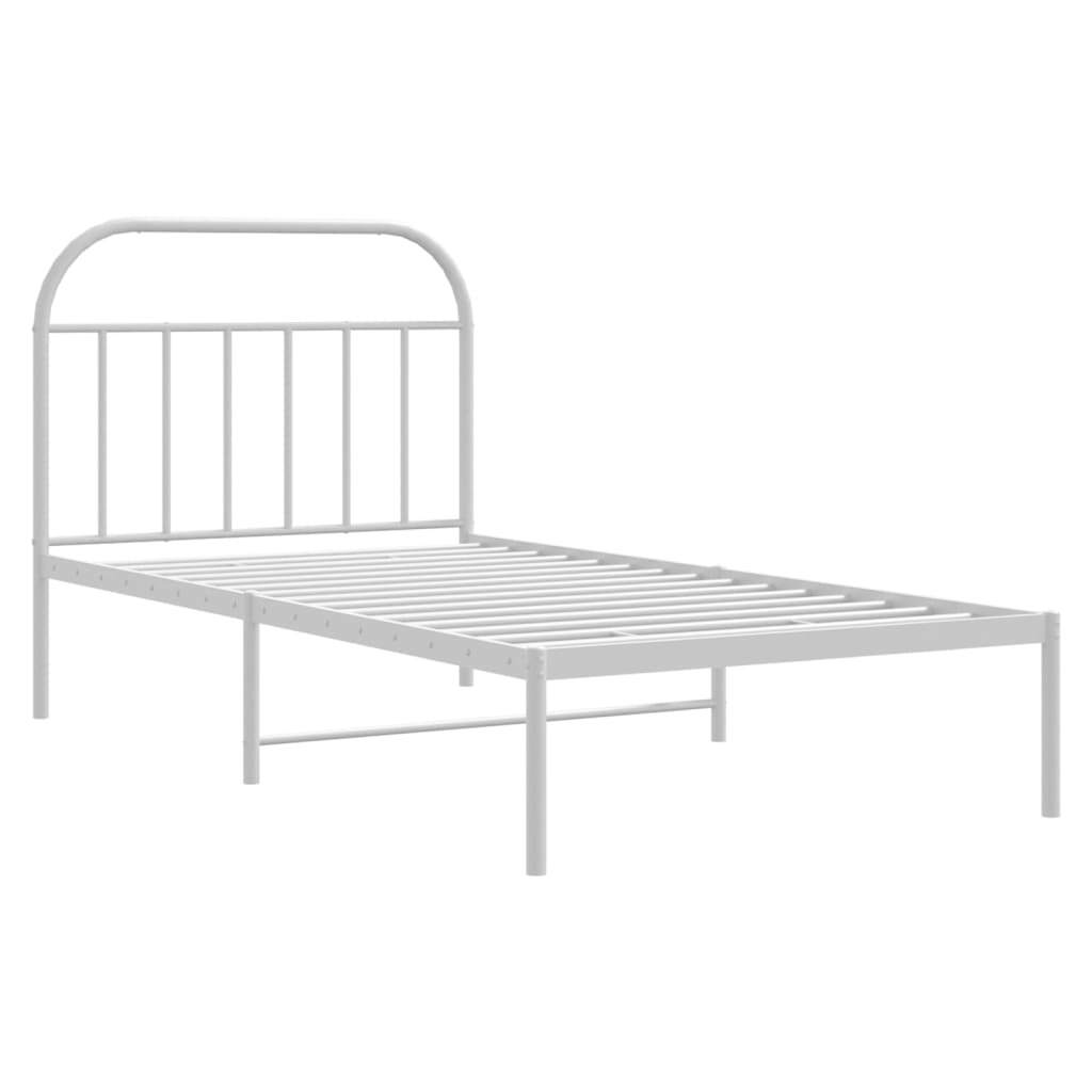 Bed Frame White Powder-Coated Steel Twin Bed Frame Rectangular