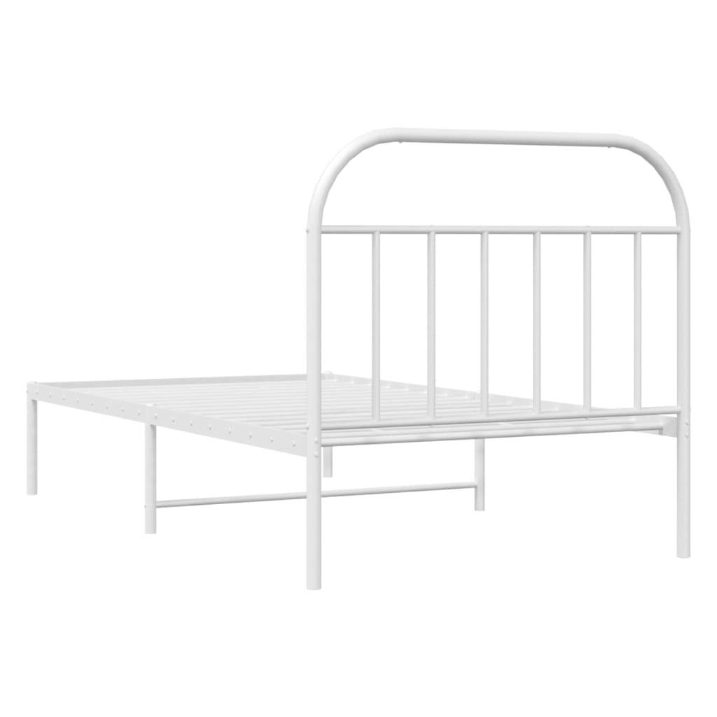 Bed Frame White Powder-Coated Steel Twin Bed Frame Rectangular