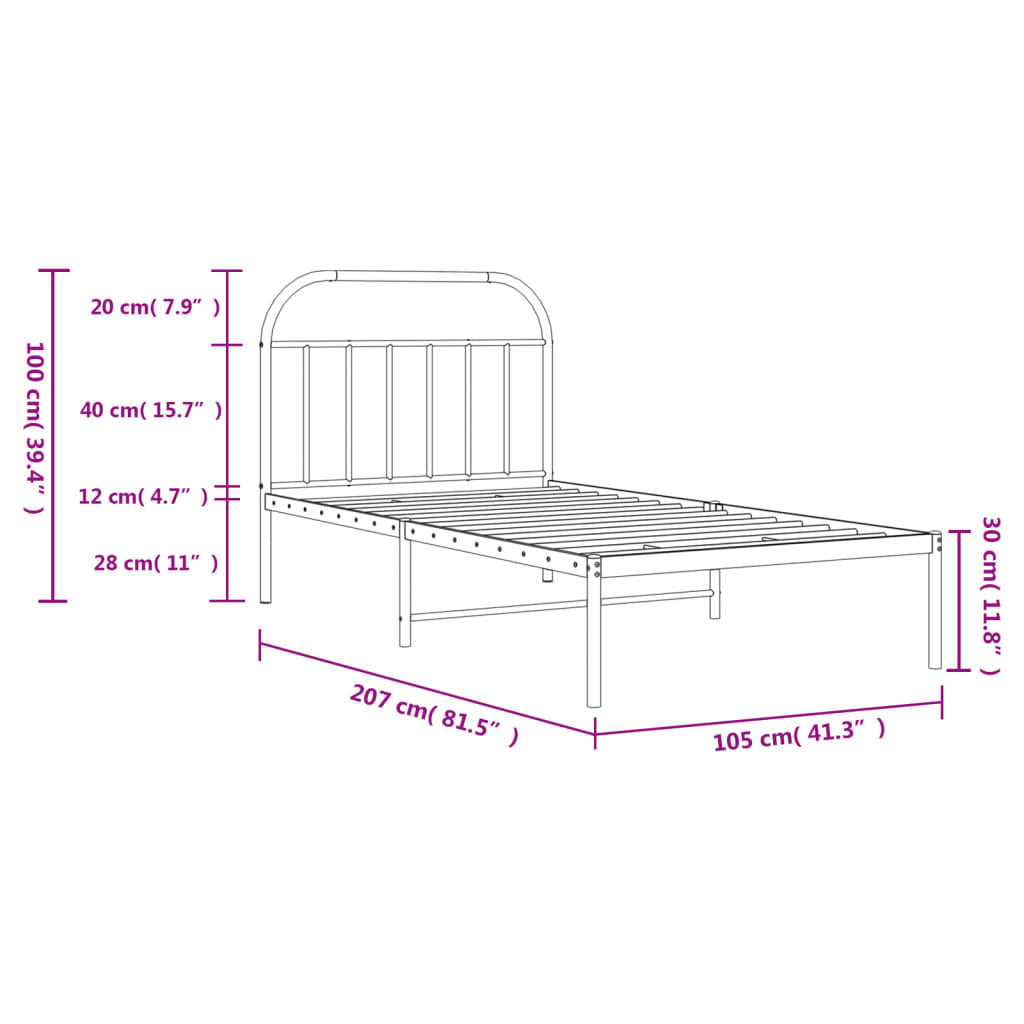 Bed Frame White Powder-Coated Steel Twin Bed Frame Rectangular