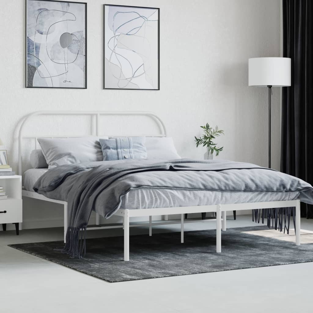 Bed Frame White Powder-coated steel Queen Bed Frame Rectangular
