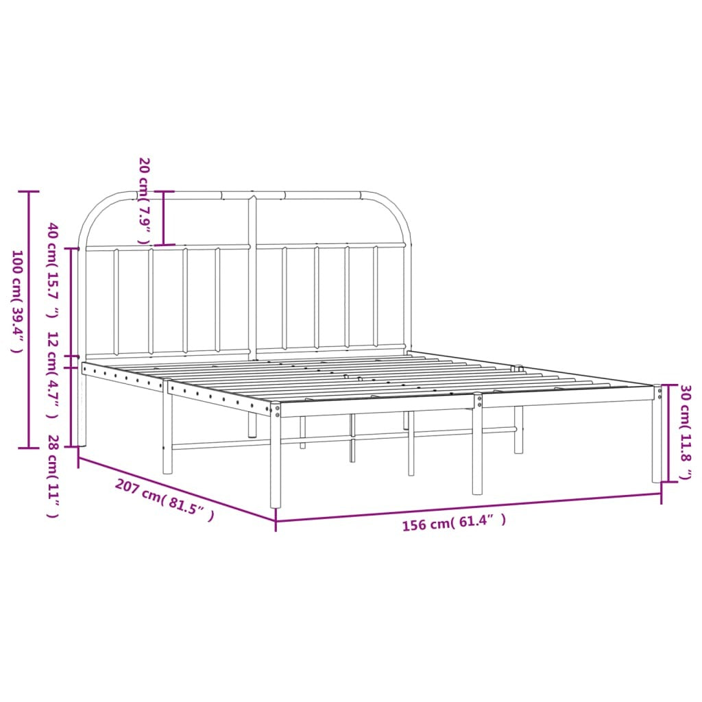 Bed Frame White Powder-coated steel Queen Bed Frame Rectangular