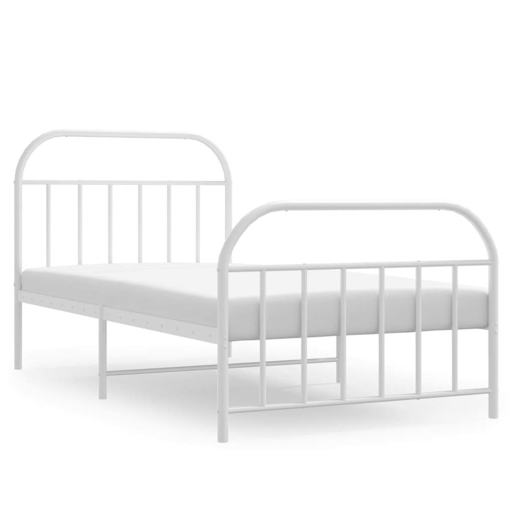 Bed Frame White Powder-Coated Steel Single Bed Bed Frame