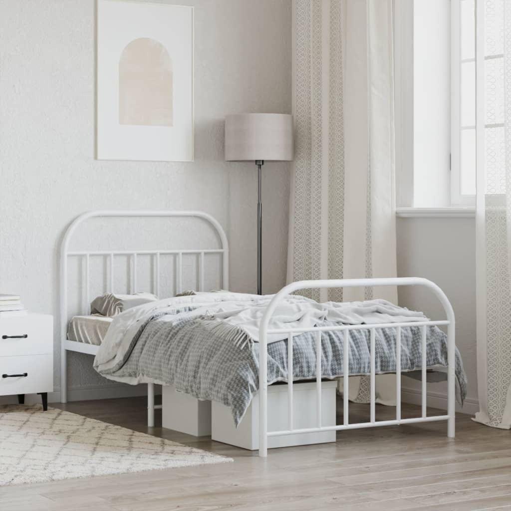 Bed Frame White Powder-Coated Steel Single Bed Bed Frame