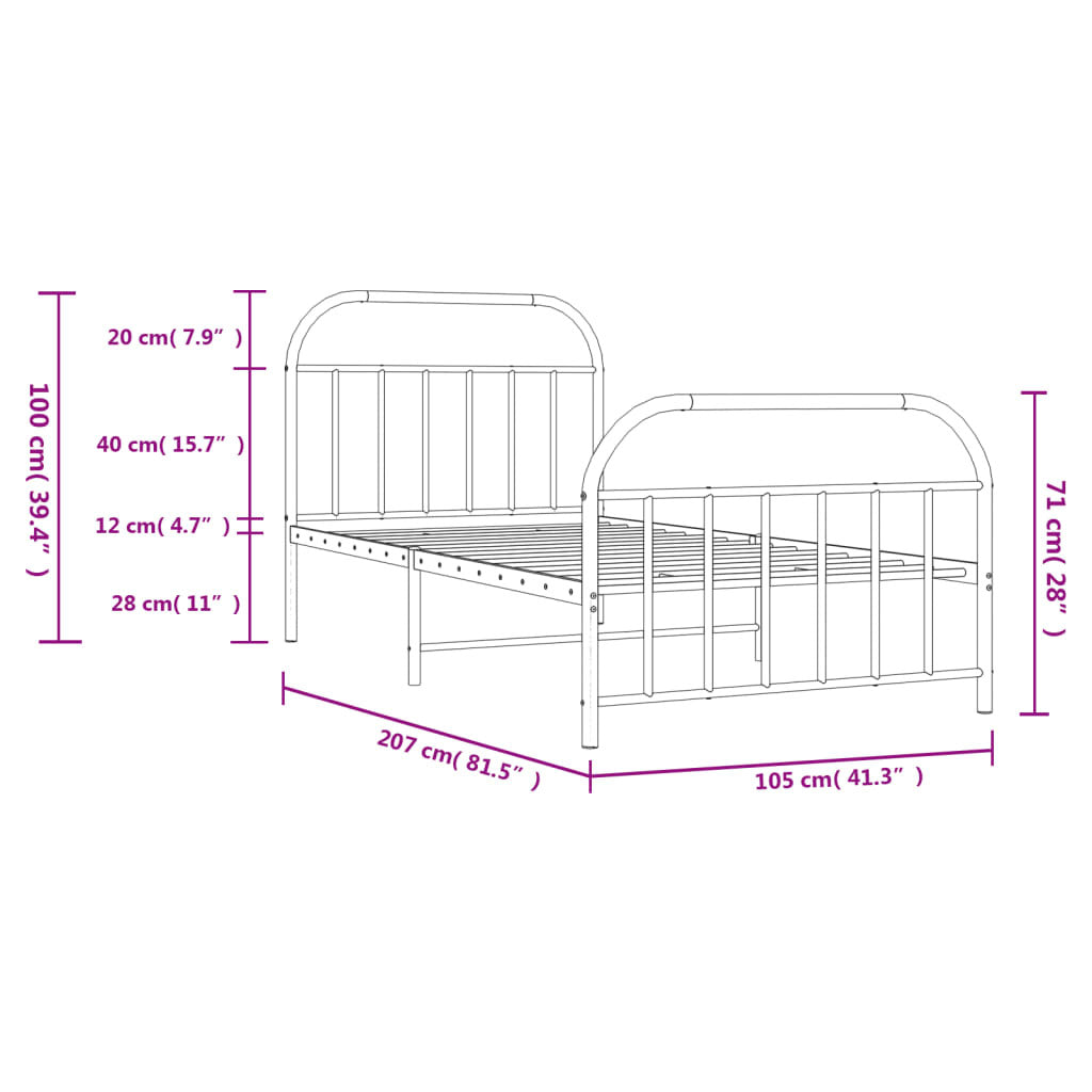 Bed Frame White Powder-Coated Steel Single Bed Bed Frame