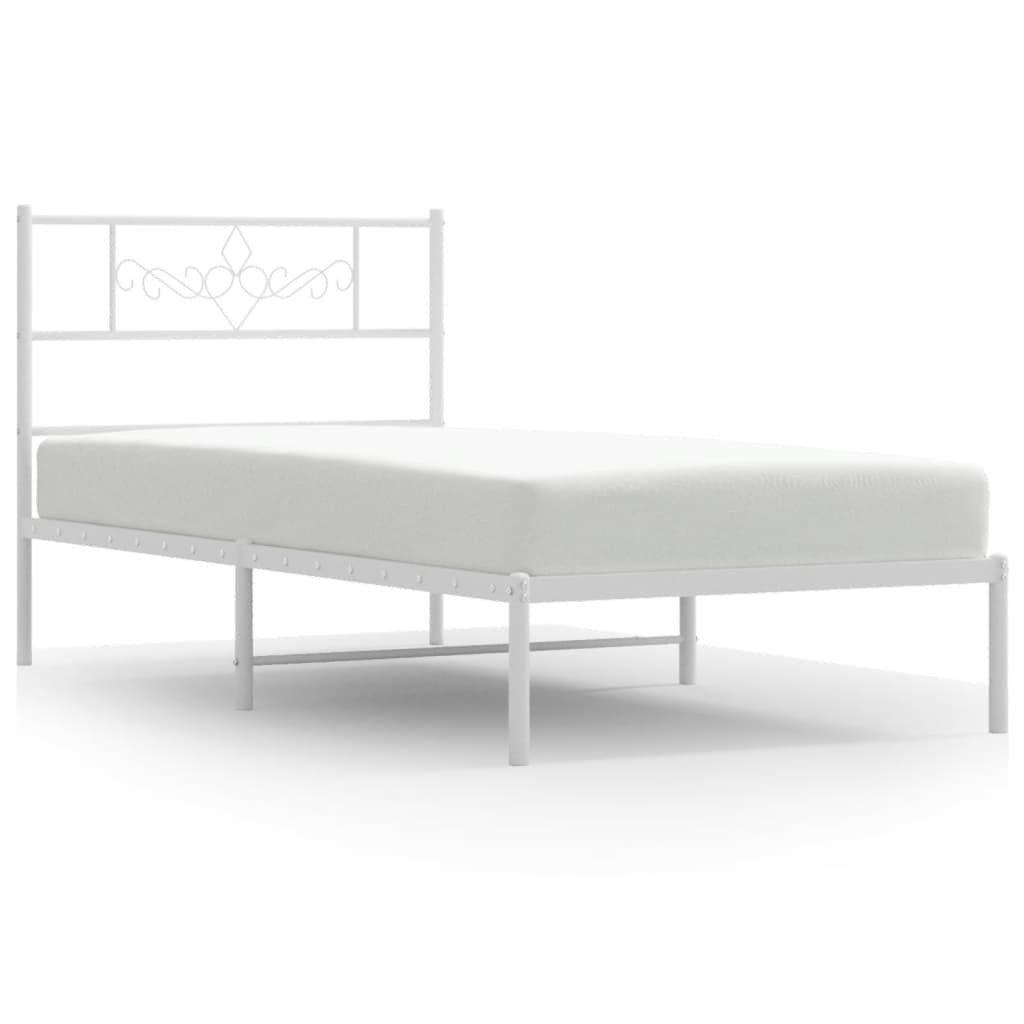 Bed Frame White Powder-Coated Steel Single Metal Bed Frame